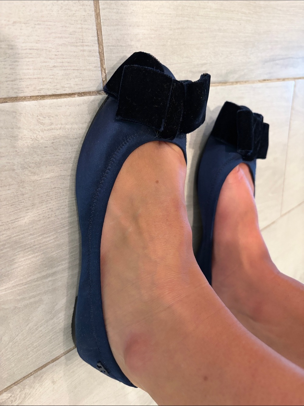 Tory Burch Navy Velvet Bow Ballet Flats - Picture 8 of 8